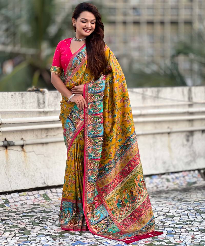 Pure viscose silk woven traditional saree