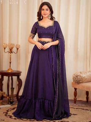 Purple Color Diamond Crush Silk Lehenga Choli With Dupatta 1