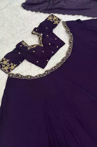 Purple Color Diamond Crush Silk Lehenga Choli With Dupatta