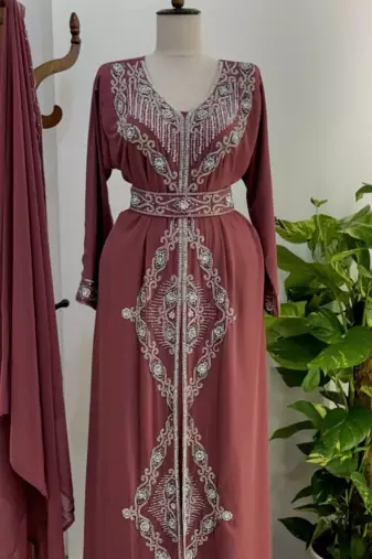Maroon Embroidered Stitched Kaftan with Belt | Premium Party Wear for Women
