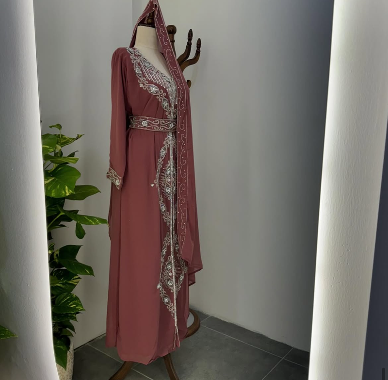 Maroon Embroidered Stitched Kaftan with Belt | Premium Party Wear for Women