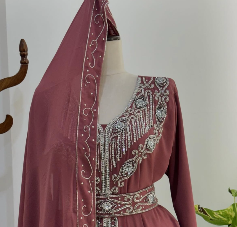 Maroon Embroidered Stitched Kaftan with Belt | Premium Party Wear for Women