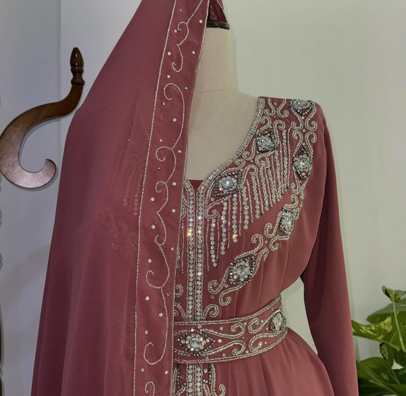 Maroon Embroidered Stitched Kaftan with Belt | Premium Party Wear for Women