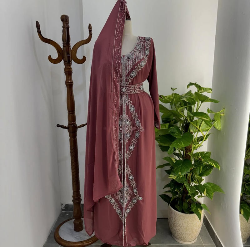 Maroon Embroidered Stitched Kaftan with Belt | Premium Party Wear for Women
