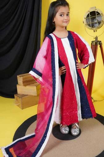 multicolor anarkali suit with matching dupatta for girls