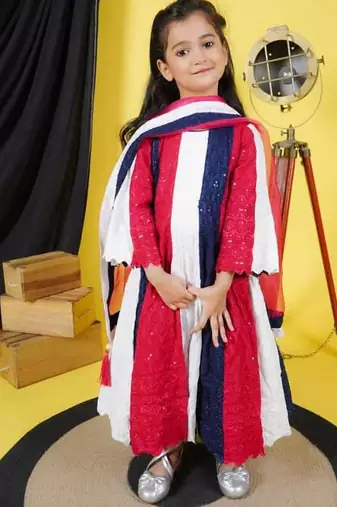 multicolor anarkali suit with matching dupatta for girls