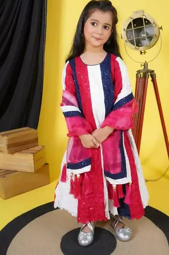 multicolor anarkali suit with matching dupatta for girls
