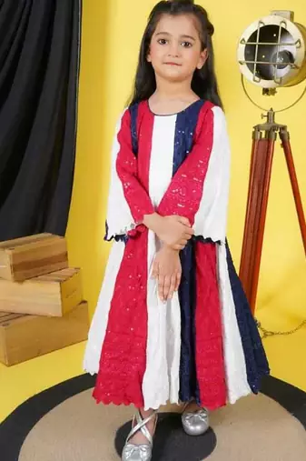 multicolor anarkali suit with matching dupatta for girls
