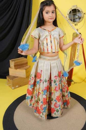 multicolor chanderi lehenga choli set with dupatta for girls