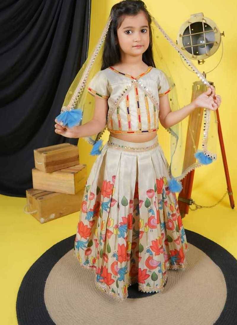 multicolor chanderi lehenga choli set with dupatta for girls