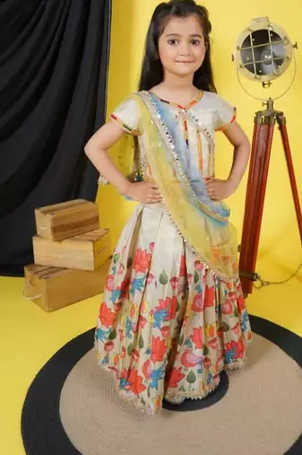 multicolor chanderi lehenga choli set with dupatta for girls