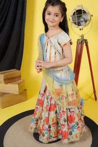 multicolor chanderi lehenga choli set with dupatta for girls