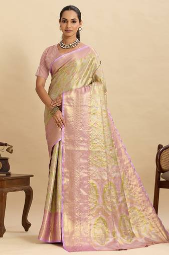 lavender traditional semi art silk zari weaving saree for wedding & festive look with blouse