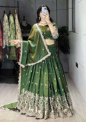 Burgundy Color  Multi Embroidery Thread  Work and Butti All Over NC Vichitraa  Lehenga Fully Stitched Blouse 1