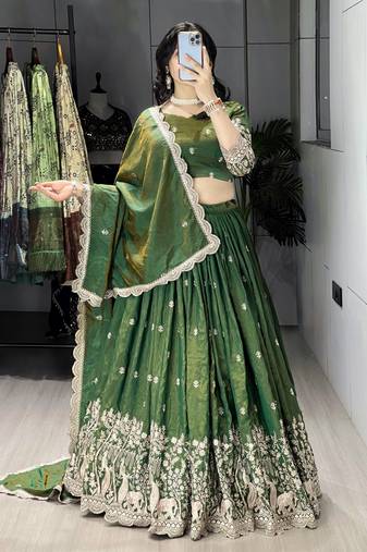 Burgundy Color  Multi Embroidery Thread  Work and Butti All Over NC Vichitraa  Lehenga Fully Stitched Blouse