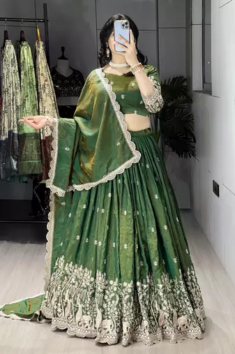 Burgundy Color  Multi Embroidery Thread  Work and Butti All Over NC Vichitraa  Lehenga Fully Stitched Blouse