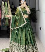 Burgundy Color  Multi Embroidery Thread  Work and Butti All Over NC Vichitraa  Lehenga Fully Stitched Blouse