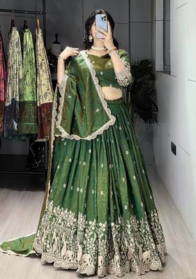 Burgundy Color  Multi Embroidery Thread  Work and Butti All Over NC Vichitraa  Lehenga Fully Stitched Blouse 2