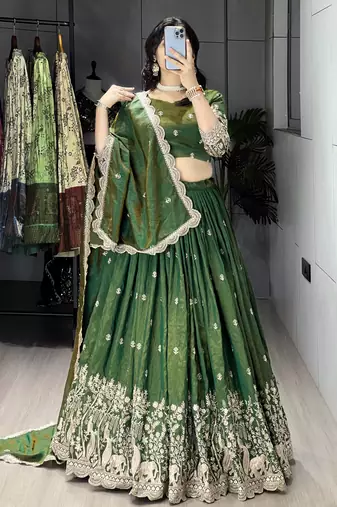 Burgundy Color  Multi Embroidery Thread  Work and Butti All Over NC Vichitraa  Lehenga Fully Stitched Blouse