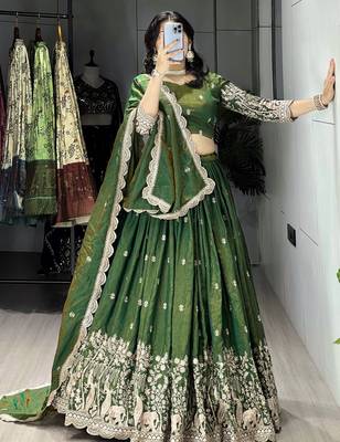 Burgundy Color  Multi Embroidery Thread  Work and Butti All Over NC Vichitraa  Lehenga Fully Stitched Blouse 3