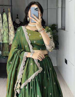 Burgundy Color  Multi Embroidery Thread  Work and Butti All Over NC Vichitraa  Lehenga Fully Stitched Blouse 4