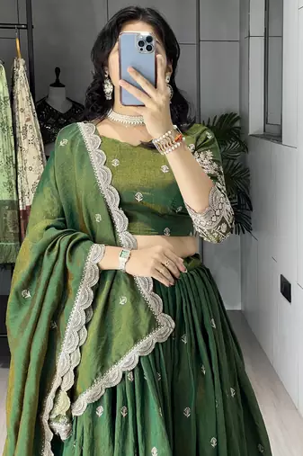 Burgundy Color  Multi Embroidery Thread  Work and Butti All Over NC Vichitraa  Lehenga Fully Stitched Blouse
