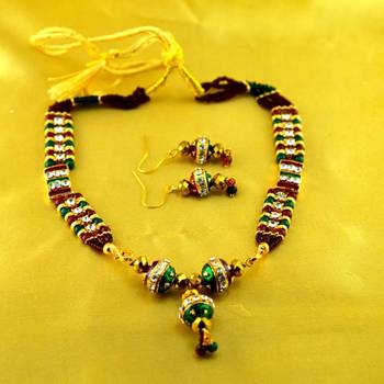 Micro Platted Moti Meenakari Polki Necklace With Earing 2