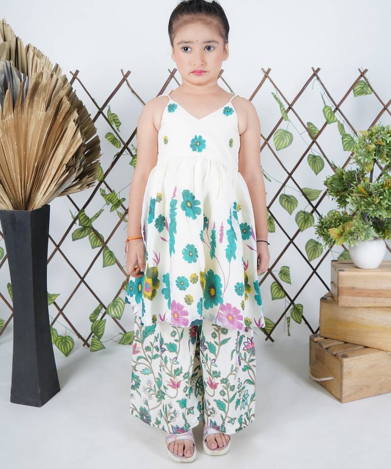 multicolor printed cotton kurti sharara set for girls