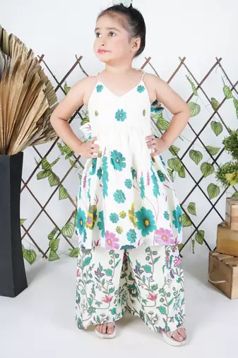 multicolor printed cotton kurti sharara set for girls