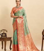 green rich pallu zari woven semi art silk saree for wedding & festive occasions