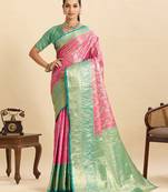 pink rich pallu zari woven semi art silk saree for wedding & festive occasions