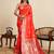 Coral red jacquard fabric saree with zari woven floral design & broad border     traditional saree with blouse piece