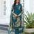 Teal blue pure ho organza floral printed straight kurta with comfort fitting pant & printed dupatta