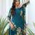 Teal blue pure ho organza floral printed straight kurta with comfort fitting pant & printed dupatta