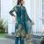Teal blue pure ho organza floral printed straight kurta with comfort fitting pant & printed dupatta