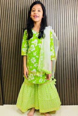 Cotton block printed sharara set for girls 1
