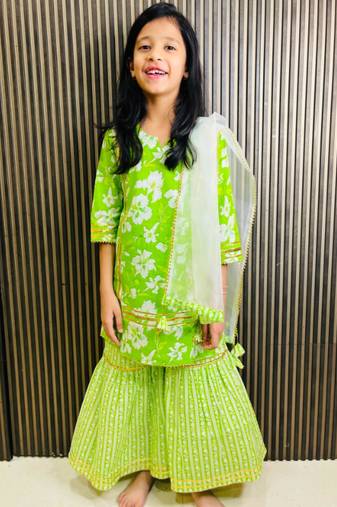 Cotton block printed sharara set for girls