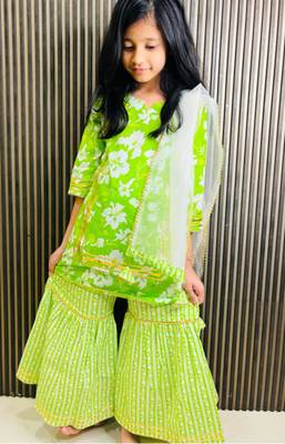 Cotton block printed sharara set for girls 2