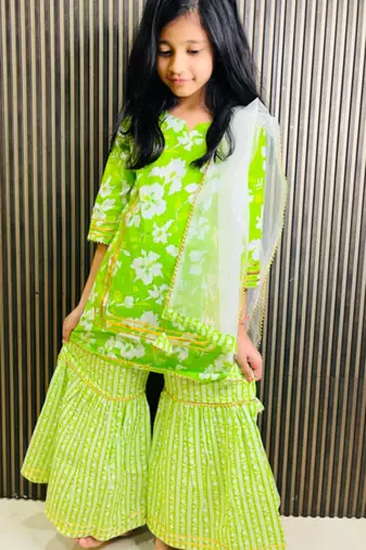 Cotton block printed sharara set for girls