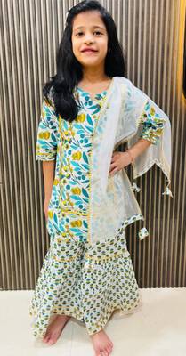 Cotton block printed sharara set for girls 1