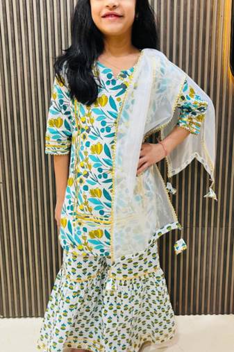 Cotton block printed sharara set for girls