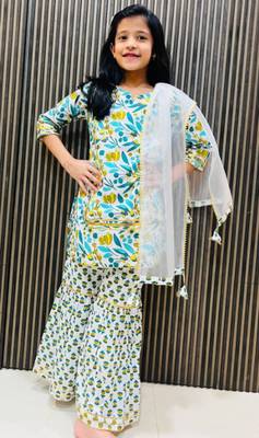 Cotton block printed sharara set for girls 2