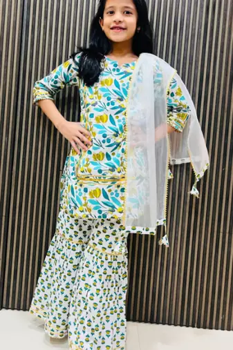 Cotton block printed sharara set for girls