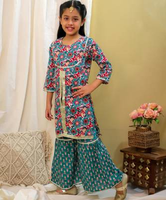 Cotton block printed sharara set for girls 1