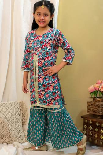Cotton block printed sharara set for girls