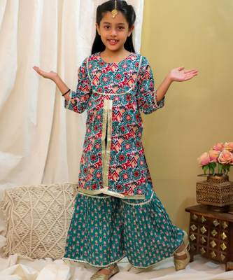 Cotton block printed sharara set for girls 2