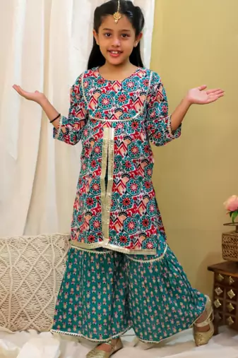Cotton block printed sharara set for girls