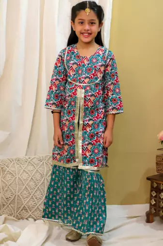 Cotton block printed sharara set for girls