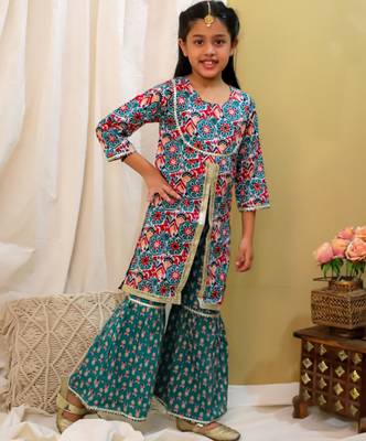 Cotton block printed sharara set for girls 4