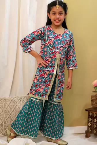 Cotton block printed sharara set for girls